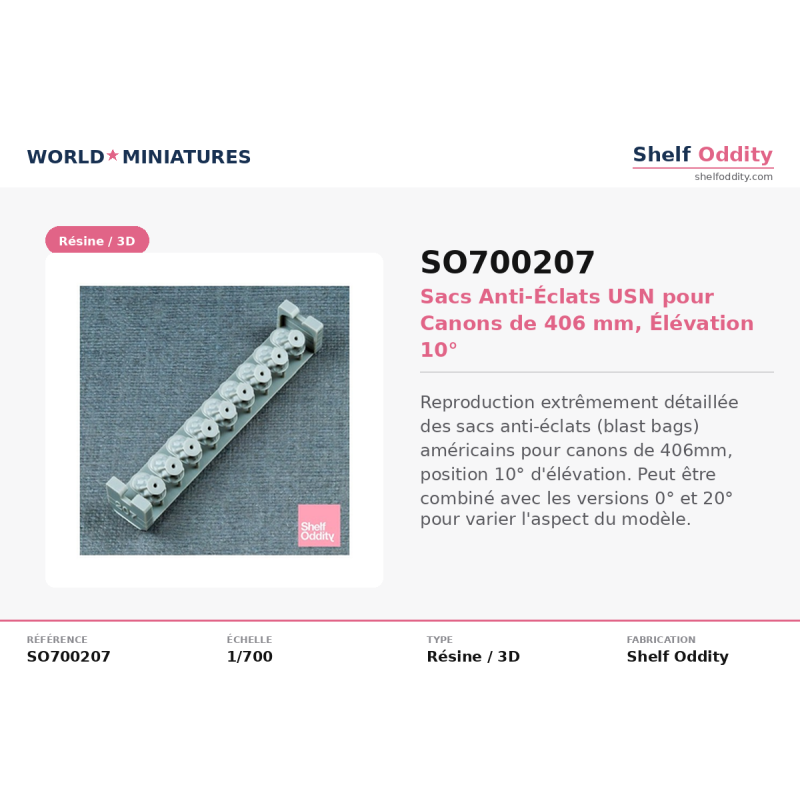 Shelf Oddity SO700207 – Sacs anti-éclats USN pour canons de 406 mm – élévation 10° (1:700)