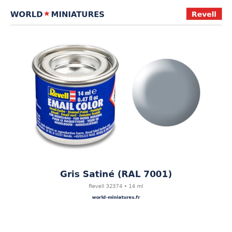 Revell 32374 Email Color Gris Satiné (RAL 7001) 14ml