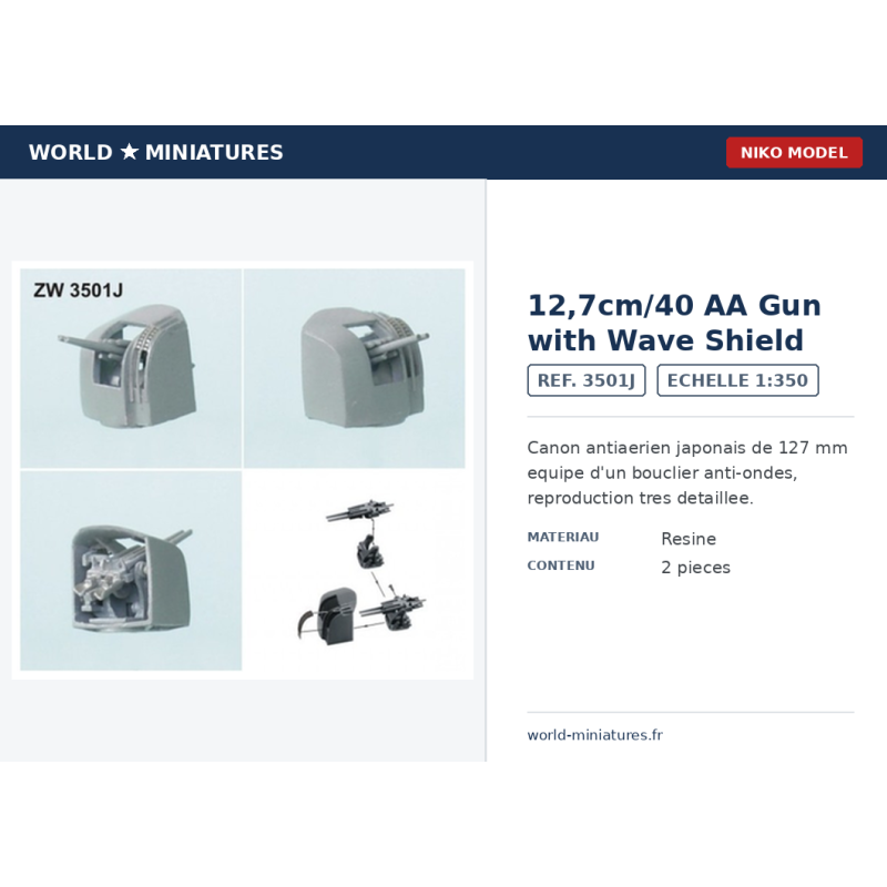 Niko Model 3501J – 12,7cm/40 AA Gun with Wave Shield 1:350