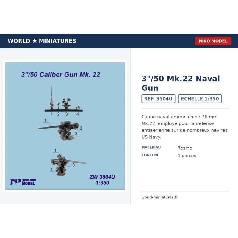Niko Model 3504U – 3"/50 Mk.22 Naval Gun 1:350