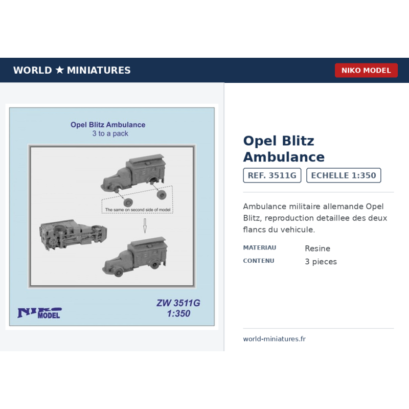 NikoModel 3511G – Ambulance Opel Blitz – 1/350