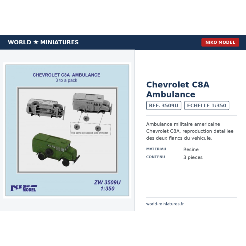 Niko Model 3509U – Chevrolet C8A Ambulance 1:350