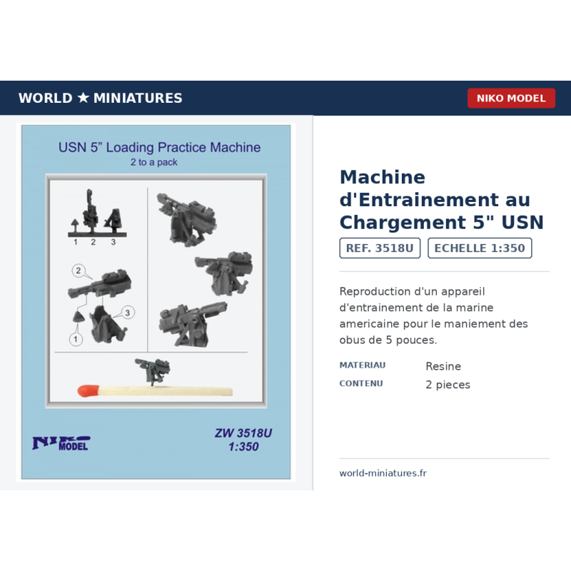 NikoModel 3518U – Machine d’Entraînement au Chargement 5" USN – 1/350