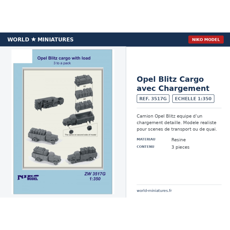 NikoModel 3517G – Opel Blitz Cargo avec Chargement – 1/350