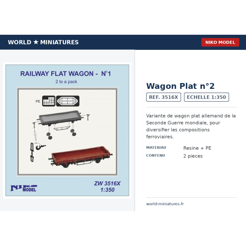 NikoModel 3516X – Wagon Plat n°2 – 1/350