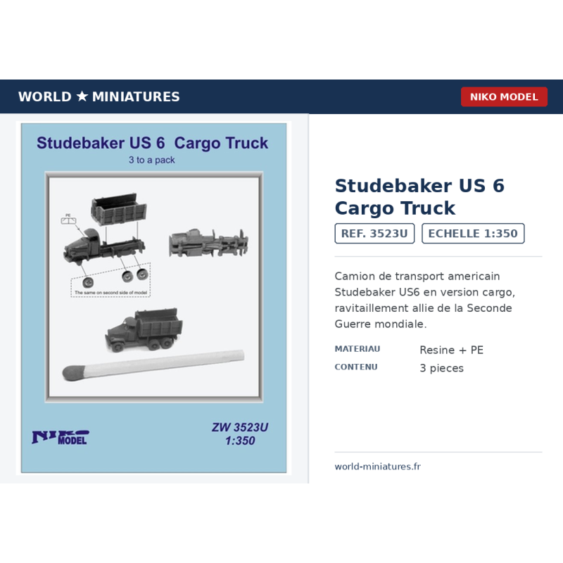 NikoModel 3523U – Studebaker US 6 Cargo Truck – 1/350