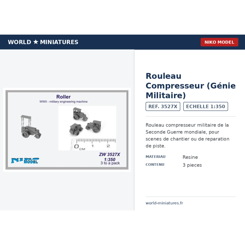 NikoModel 3527X – Rouleau WWII – Machine du Génie Militaire – 1/350