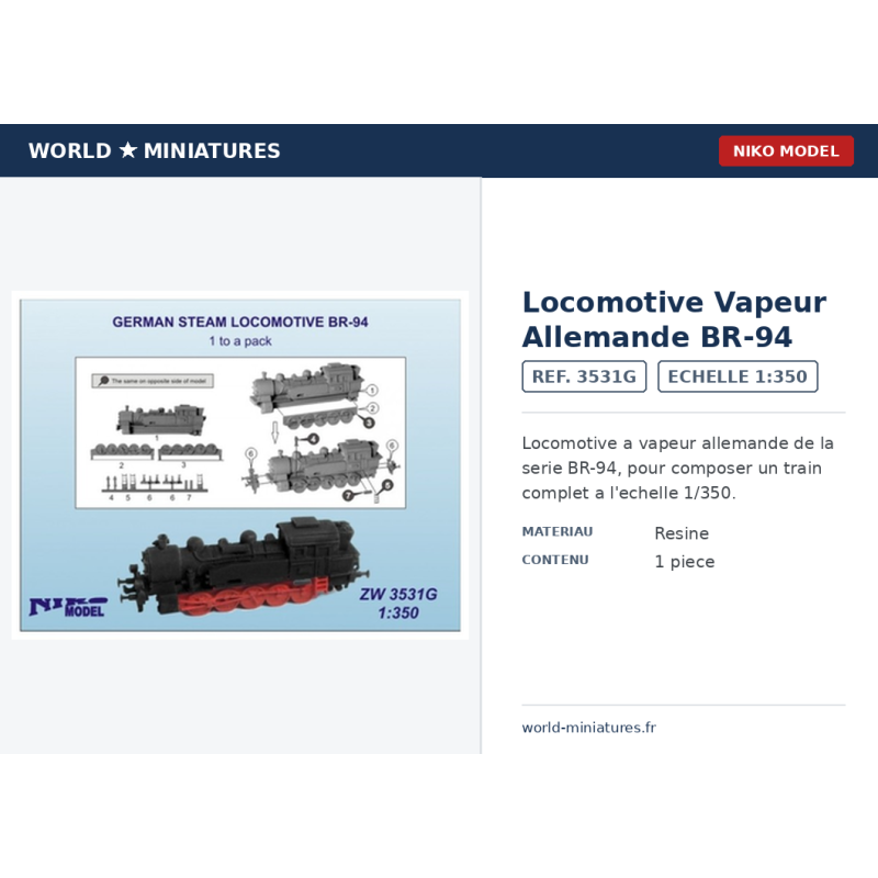 NikoModel 3531G – Locomotive Vapeur Allemande BR-94 – 1/350