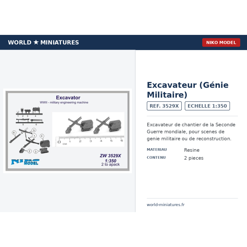 NikoModel 3529X – Excavateur WWII – Machine du Génie Militaire – 1/350