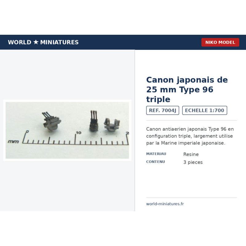 Niko Model 7004J – Canon japonais de 25 mm Type 96 triple (1/700)