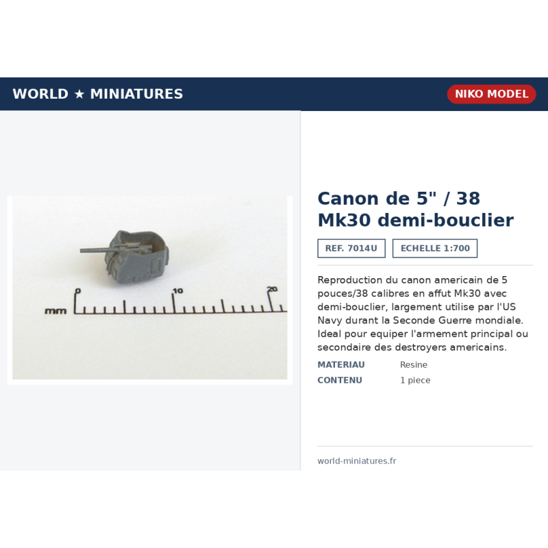 Niko Model 7014U – Canon de 5"/38 Mk30 demi-bouclier – 1/700