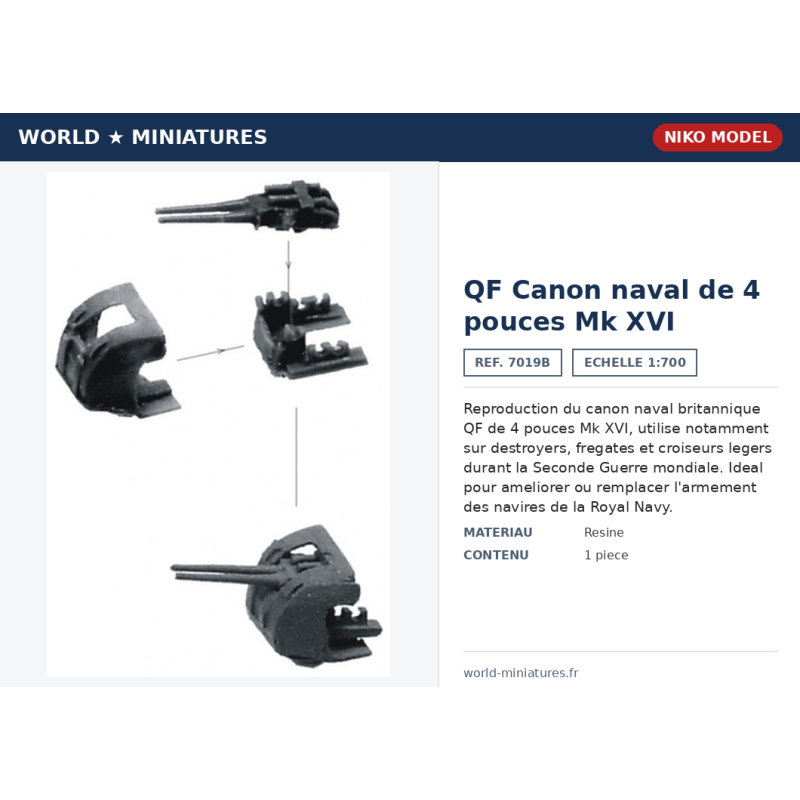 Niko Model 7019B – QF Canon naval de 4 pouces Mk XVI – 1/700