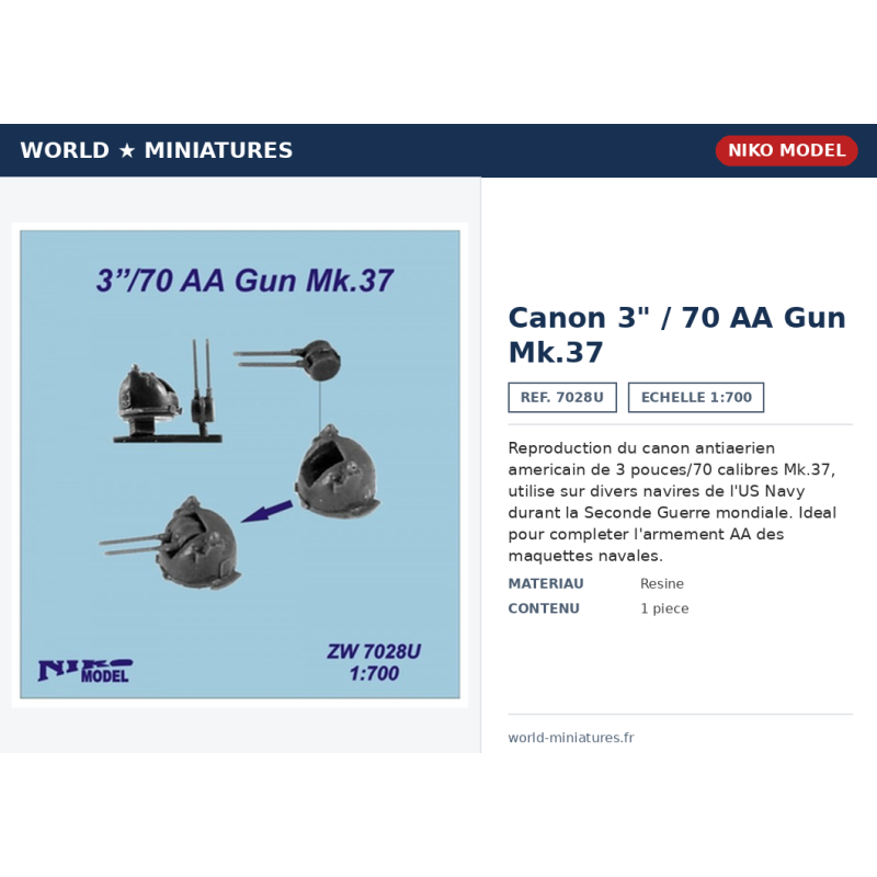 Niko Model 7028U – 3"/70 AA Gun Mk.37 – 1/700