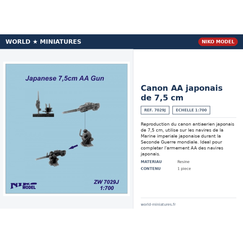 Niko Model 7029J – Canon AA japonais de 7,5 cm – 1/700
