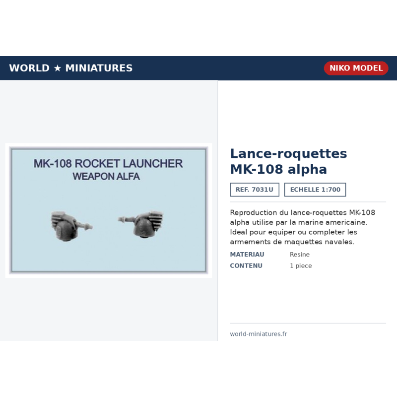 Niko Model 7031U – Lance-roquettes MK-108 alpha – 1/700