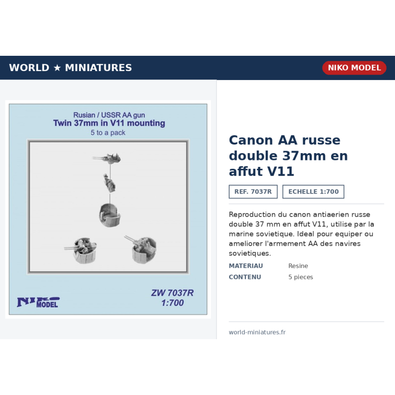 Niko Model 7037R – Canon AA russe / USSR – double 37 mm en affût V11 – 1/700