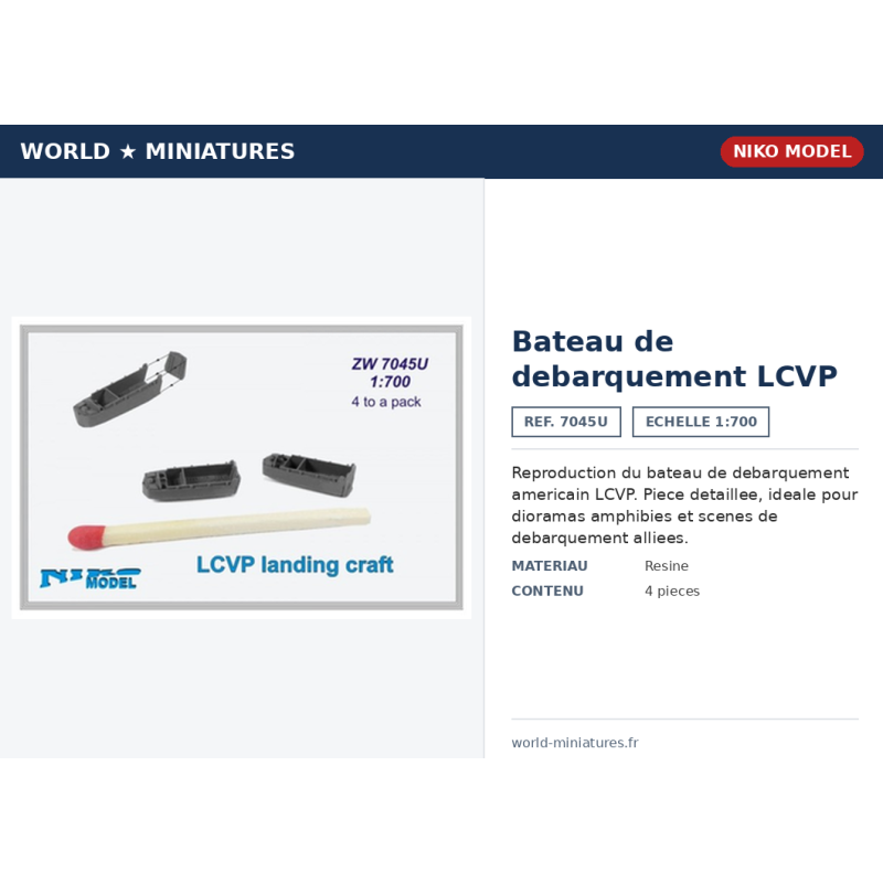 Niko Model 7045U – Bateau de débarquement LCVP – 1/700