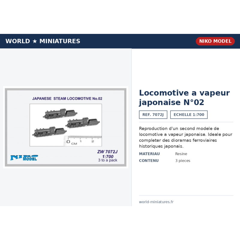 Niko Model 7072J – Locomotive à vapeur japonaise N°02 – 1/700
