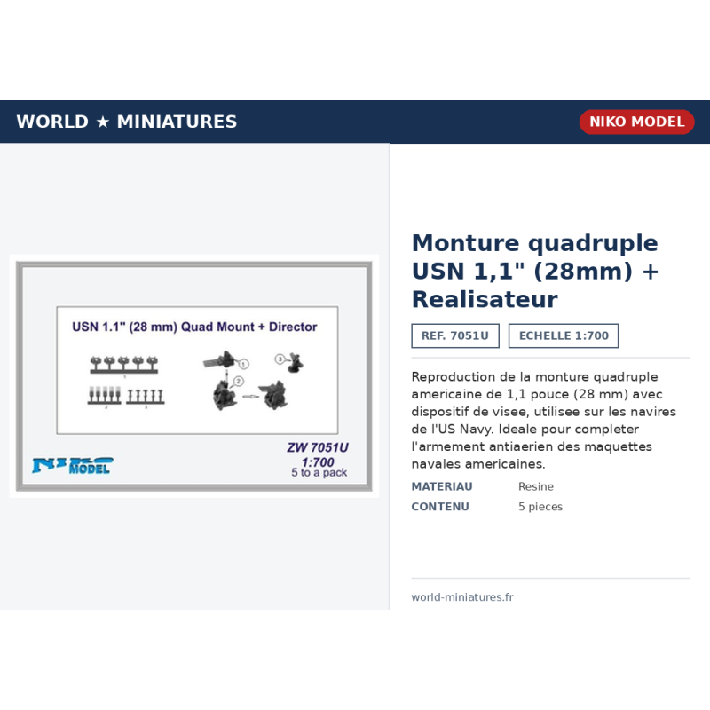 Niko Model 7051U – Monture quadruple USN 1,1" (28 mm) + Réalisateur – 1/700v