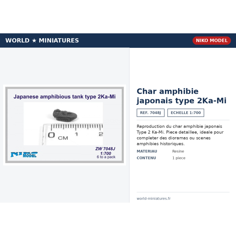 Niko Model 7048J – Char amphibie japonais type 2Ka-Mi – 1/700