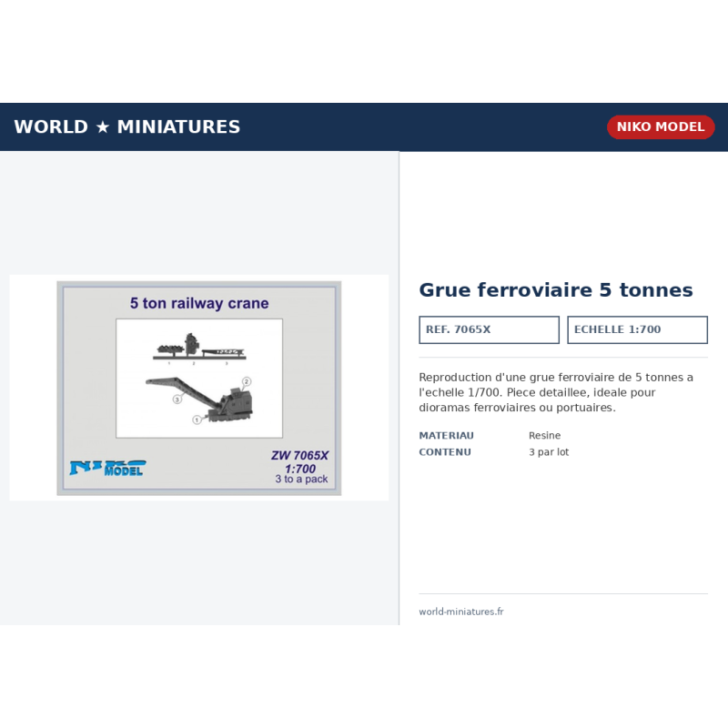 Niko Model 7065X – Grue ferroviaire 5 tonnes – 1/700