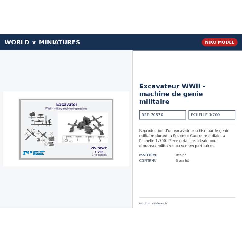 Niko Model 7057X – Excavateur WWII – machine de génie militaire – 1/700
