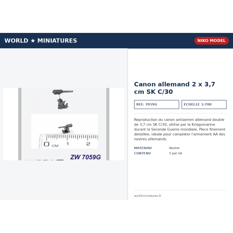 Niko Model 7059G – Canon allemand 2 × 3,7 cm SK C/30 – 1/700