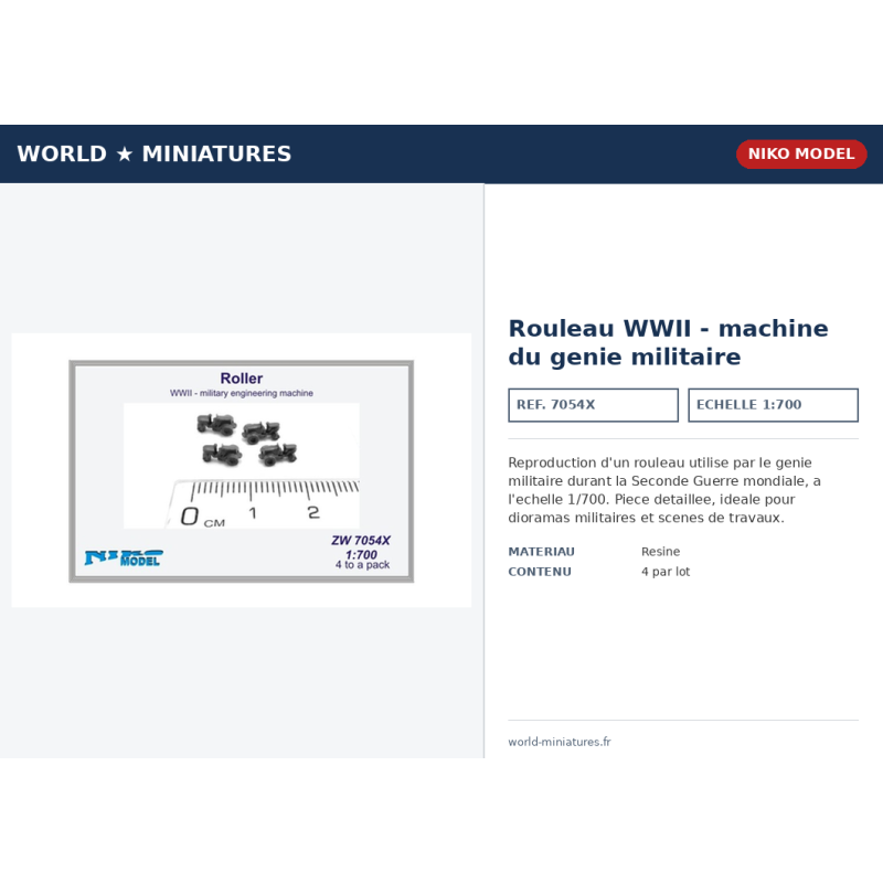 Niko Model 7054X – Rouleau WWII – machine du génie militaire – 1/700