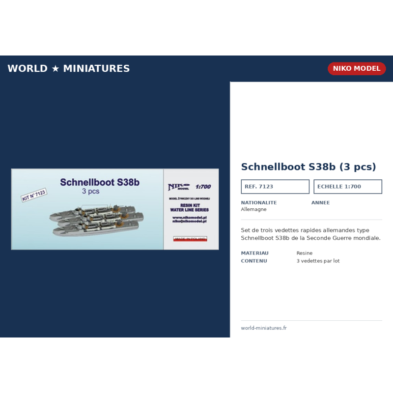 NikoModel 7123 – Schnellboot S38b  3pcs (1/700) – Maquette Résine