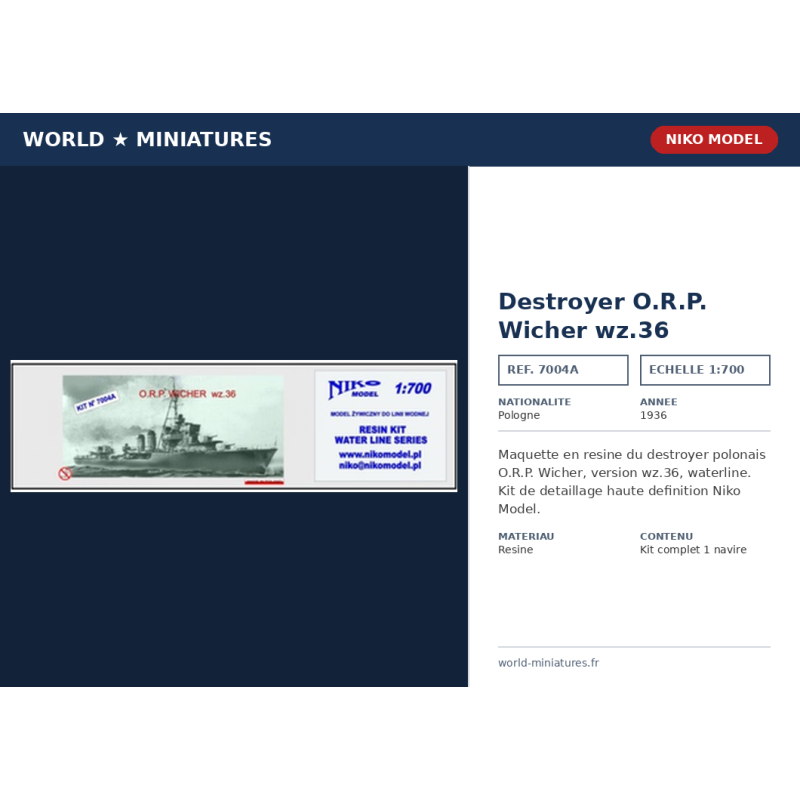 NikoModel 7004A – Destroyer O.R.P. Wicher wz.36 – 1/700