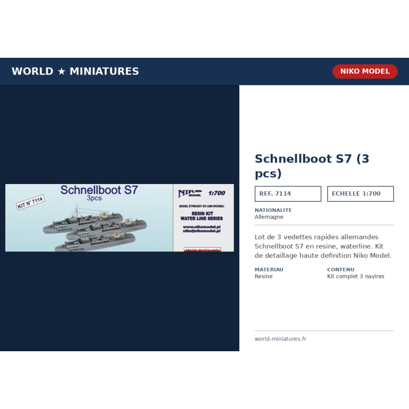 NikoModel 7114 – Schnellboot S7  3pcs (1/700) – Maquette Résine