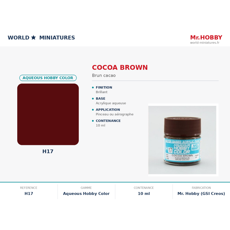 Hobby/Gunze H17 – Couleur Aqueuse Hobby (10 ml) – Brun Cacao Brillant