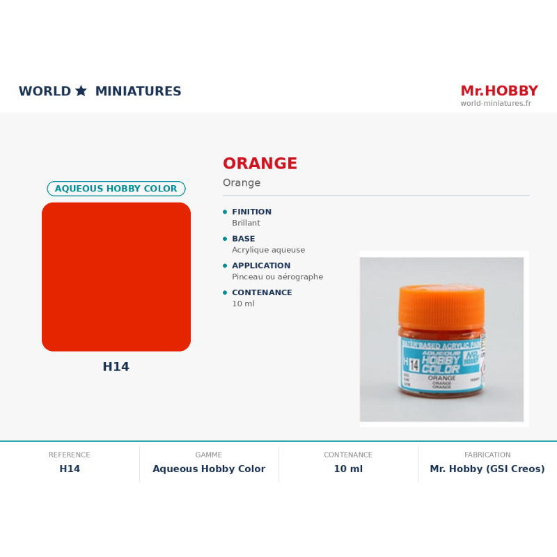 Hobby/Gunze H14 – Couleur Aqueuse Hobby (10 ml) – orange Brillant