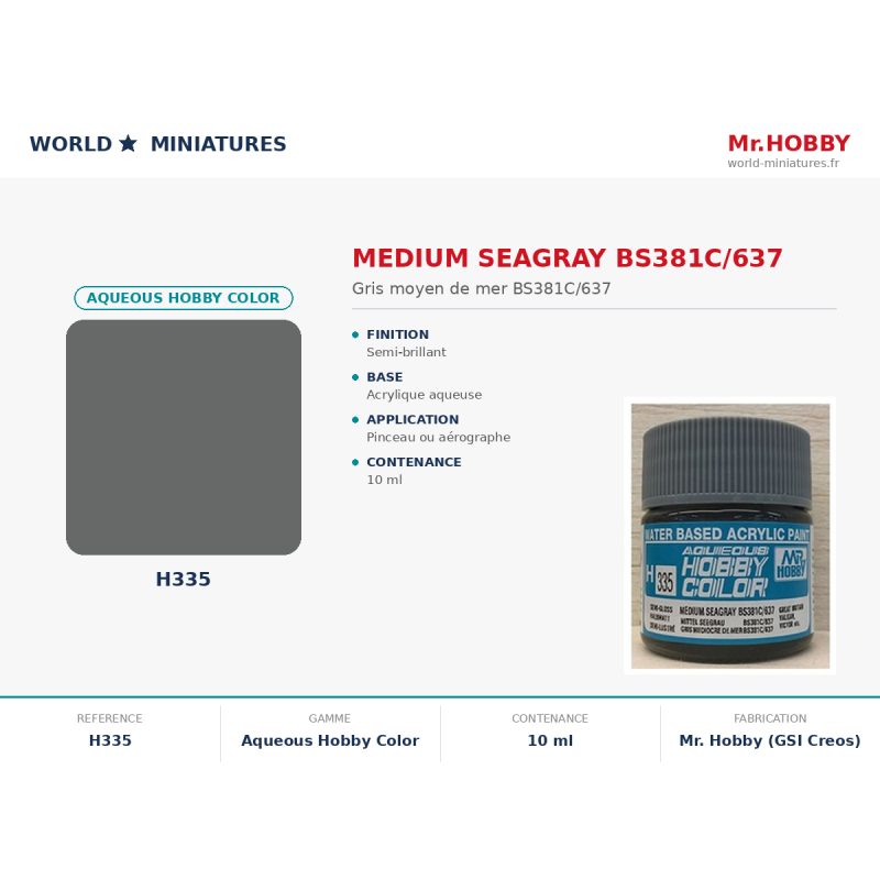 Hobby/Gunze H335 – Aqueous Hobby Colors Gris Moyen (10 ml)