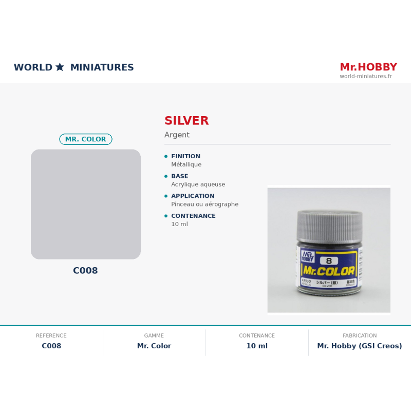 Hobby/Gunze C008 – Argent (10ml)