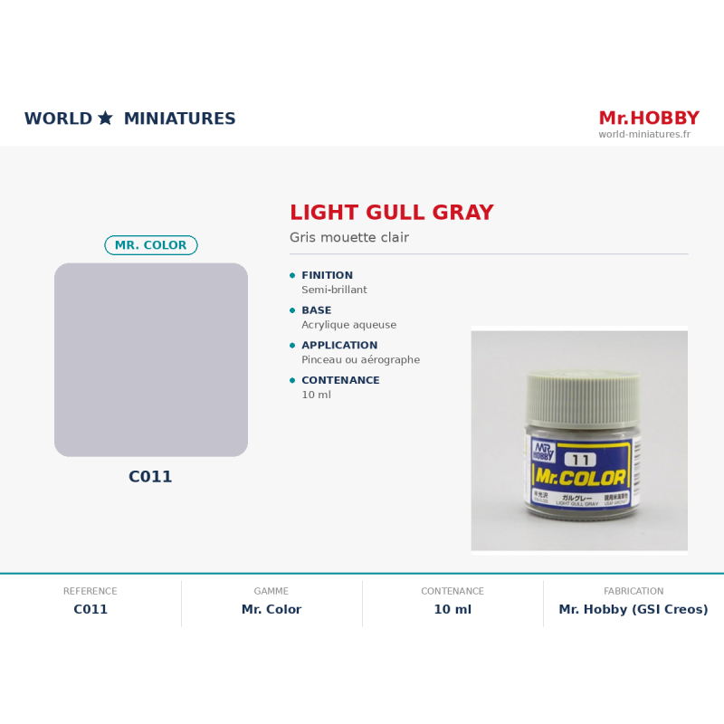 Hobby/Gunze C011 – Gris mouette clair (10ml)
