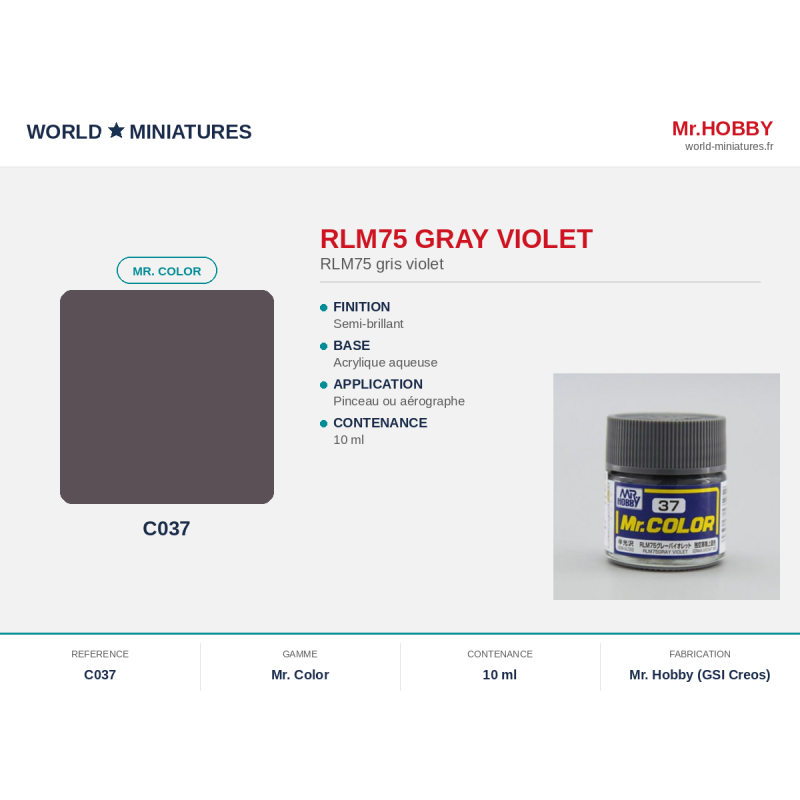 Hobby/Gunze C037 – RLM75 Gris violet (10ml)