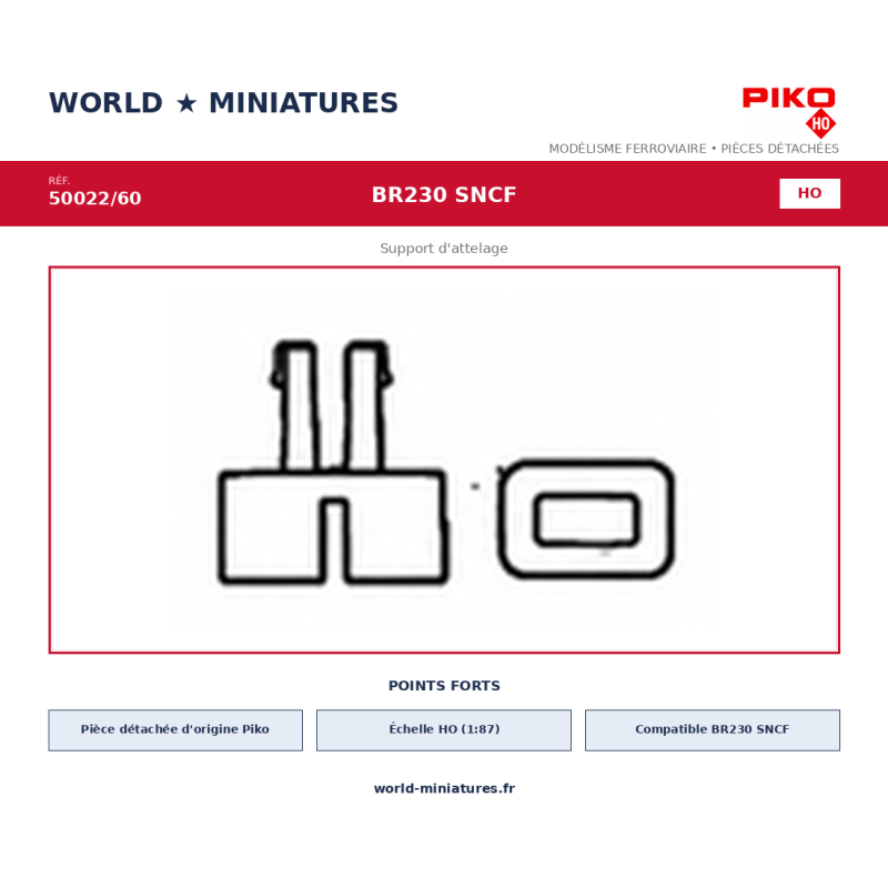Piko HO 50022/60 – BR230 SNCF Support d'attelage