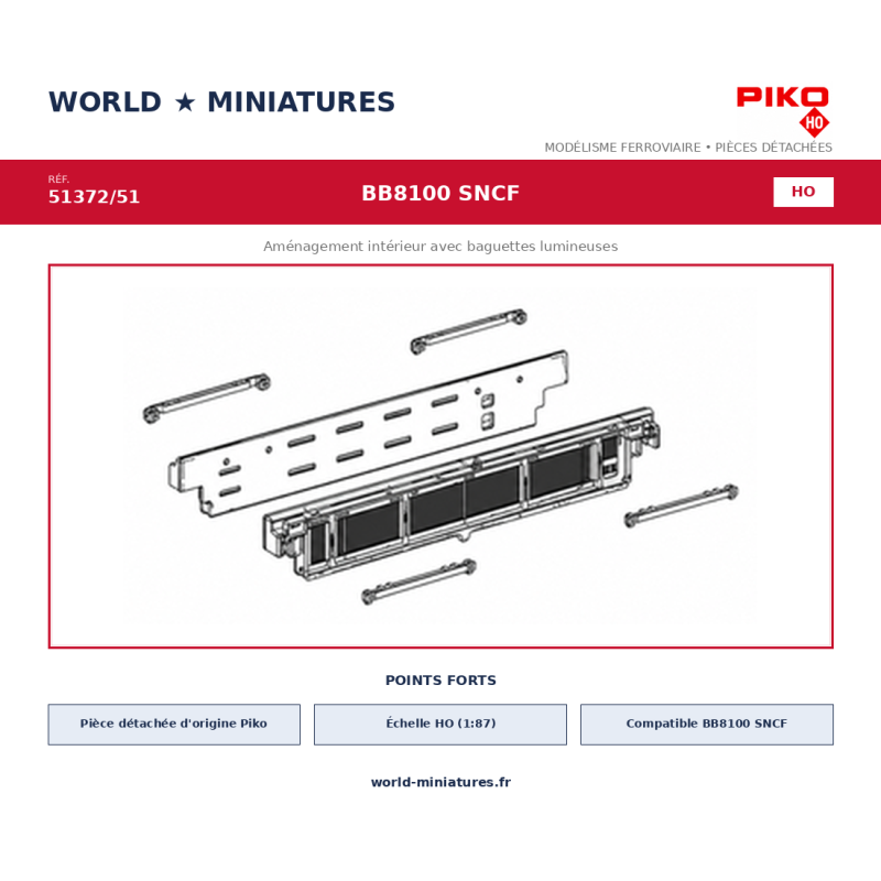 Piko HO 51372/51 – BB8100 SNCF Aménagement intérieur avec baguettes lumineuses