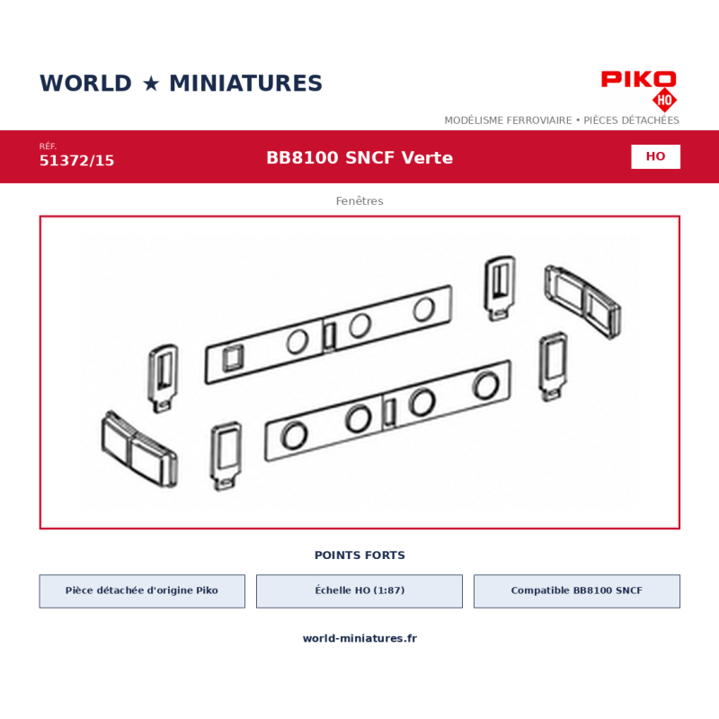 Piko HO 51372/15 – BB8100 SNCF Verte Fenêtres