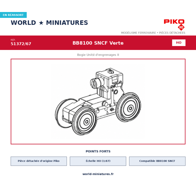 Piko HO 51372/67 – BB8100 SNCF Verte Bogie Unité d’engrenages II