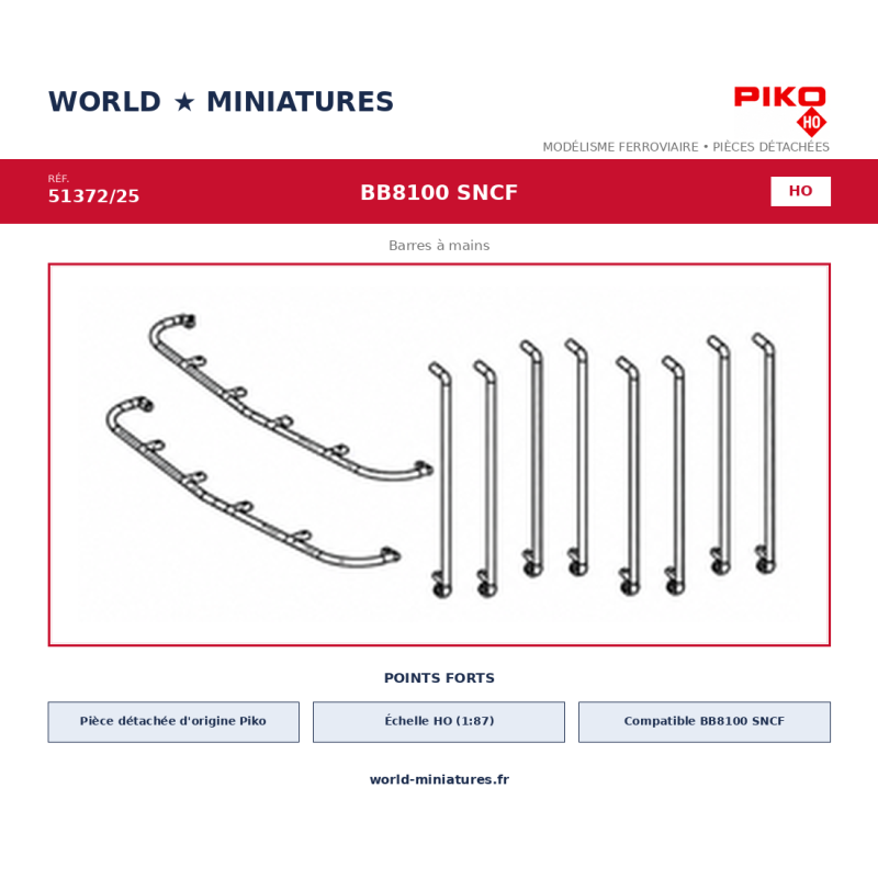 Piko HO 51372/25 – BB8100 SNCF Barres à mains