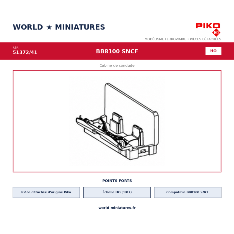 Piko HO 51372/41 – BB8100 SNCF Cabine de conduite