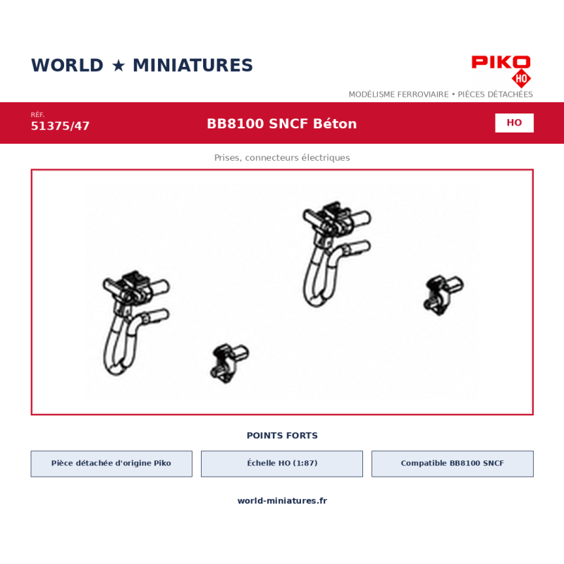 Piko HO 51375/47 – BB8100 SNCF Béton Prises, connecteurs électriques