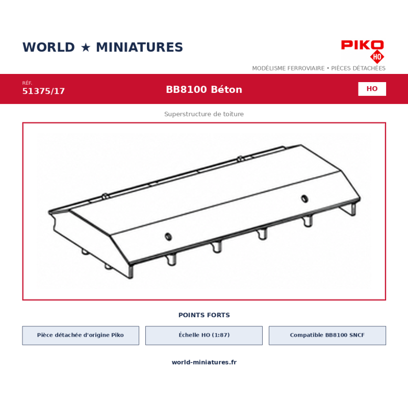 Piko HO 51375/17 – BB8100 Béton Superstructure de toiture