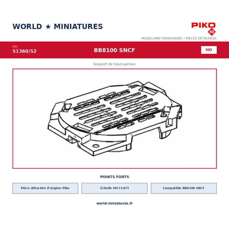 Piko HO 51360/52 – BB 8100 SNCF Support de haut-parleur