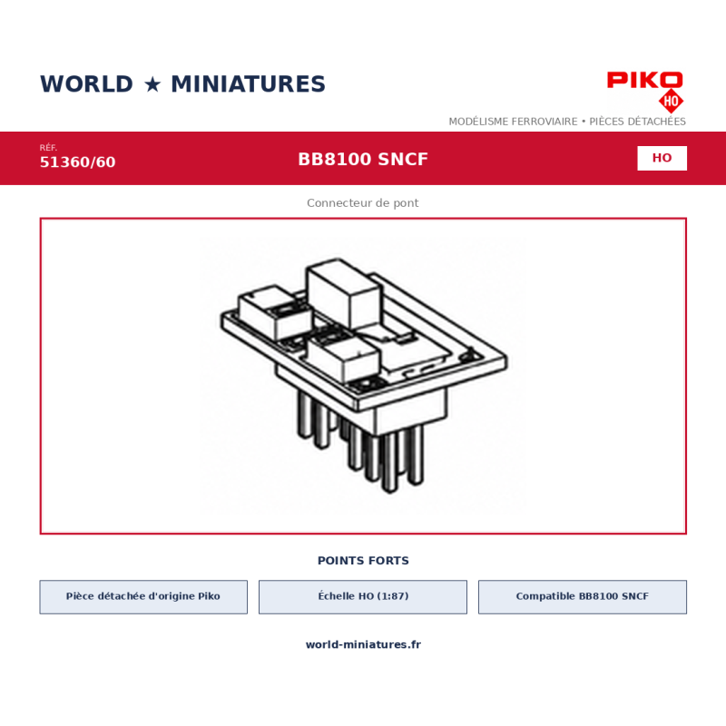 Piko HO 51360/60 – BB 8100 SNCF Connecteur de pont