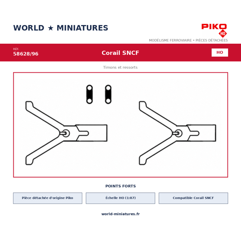 Piko HO 58628/96 – Corail SNCF Timons et ressorts