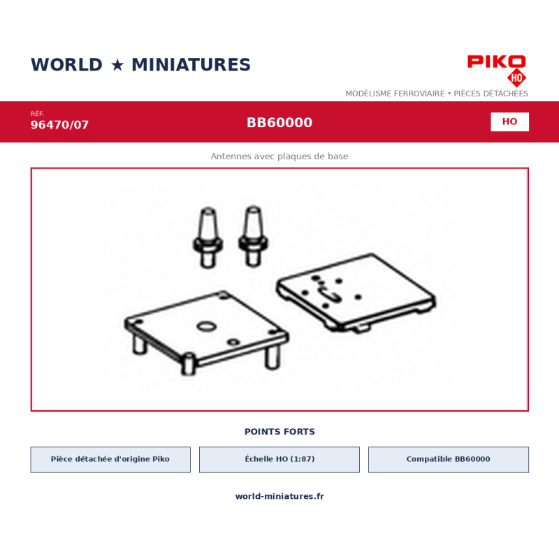 Piko HO 96470/07 – BB60000 Antennes avec plaques de base