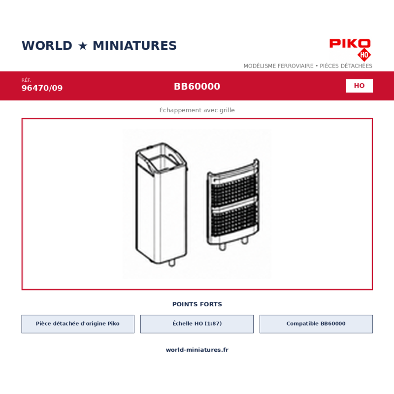 Piko HO 96470/09 – BB60000 Échappement avec grille